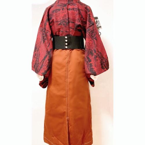 【国際ブランド】 展示品 ◇着物リメイク◇ セットアップ オレンジ系 総柄 ベルト ワンピース