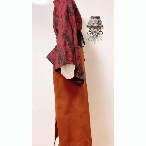 展示品　◇和洋 きものコーデ◇ セット売り　赤　オレンジ系　ベルト付き　1点もの 展示品◇和洋 きものコーデ◇ セット売り赤オレンジ系ベルト付き