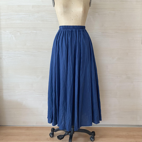 綿麻シャンブレー フレアスカート ブルー ロングスカート 綿麻シャンブレー フレアスカート ブルー ロングスカート