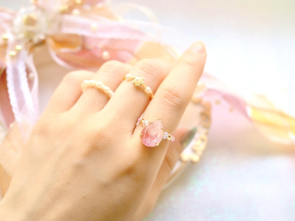 〜桜の雫〜ビーズ指輪3点 3枚目の画像
