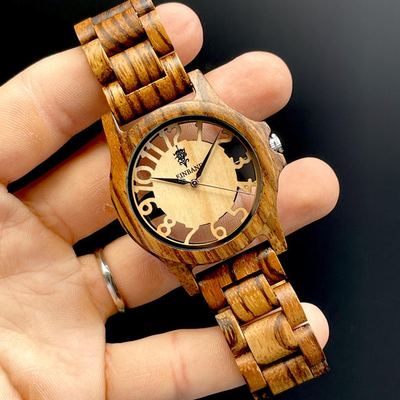 【木製腕時計】EINBAND Freiheit Zebrawood 木の時計 スケルトン ウッド ウォッチ【40mm】 2枚目の画像