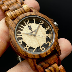 【木製腕時計】EINBAND Freiheit Zebrawood メイプル文字盤 木の時計 スケルトン【40mm】 1枚目の画像