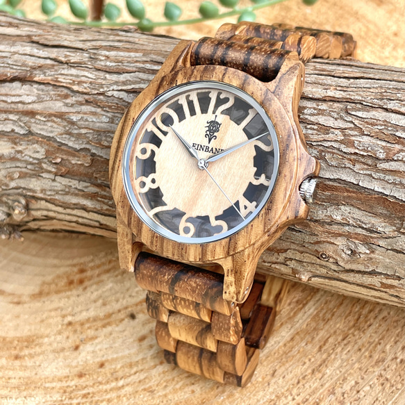 【木製腕時計】EINBAND Freiheit Zebrawood 木の時計 スケルトン ウッド ウォッチ【40mm】 4枚目の画像