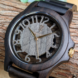 【木製腕時計】EINBAND Freiheit Sandalwood & Gold 木の時計 スケルトン【40mm】 4枚目の画像