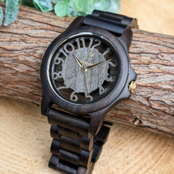 【木製腕時計】EINBAND Freiheit Sandalwood & Gold 木の時計 スケルトン【40mm】 3枚目の画像