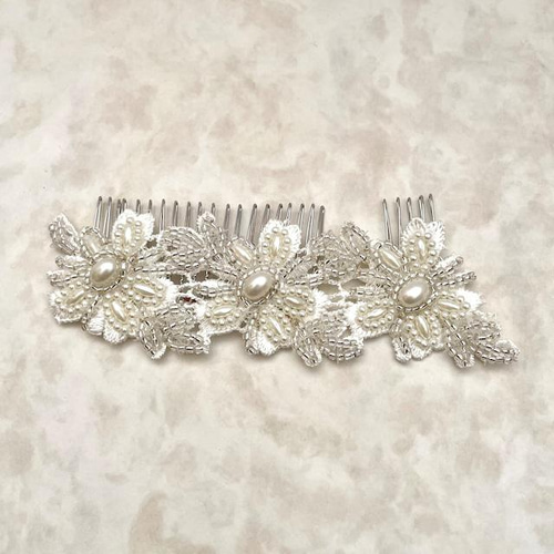 perleビーズ刺繍ブライダルヘッドドレス ヘッドドレス（ウェディング 