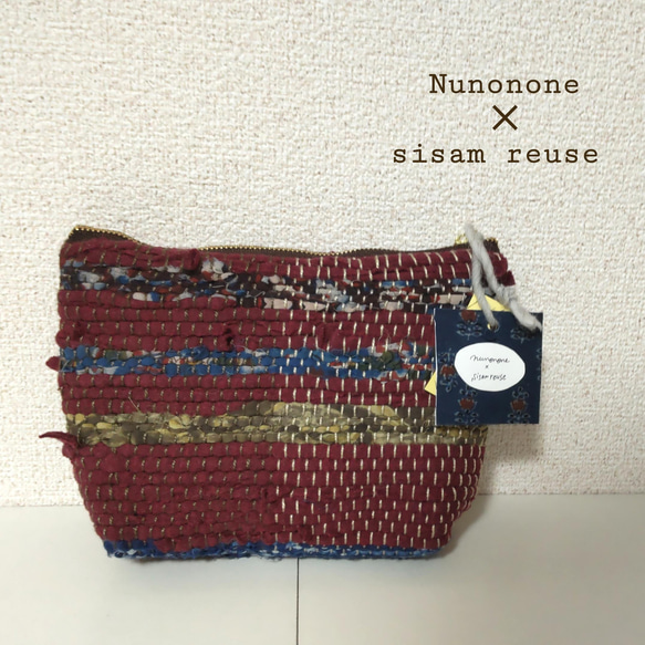 〈Nunonone×sisam reuse〉裂き織りのマチ付きポーチ 3枚目の画像