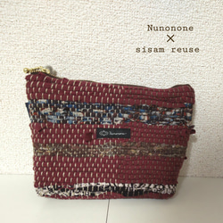 〈Nunonone×sisam reuse〉裂き織りのマチ付きポーチ 1枚目の画像