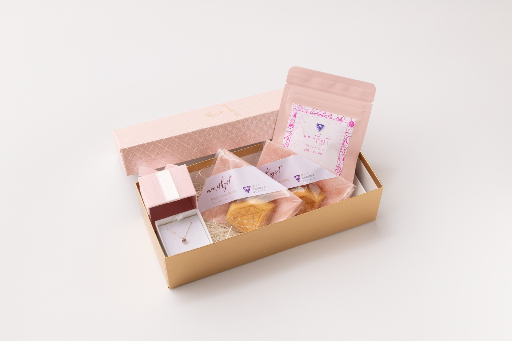 【誕生日・記念日のお祝い】2月 ネックレス・プレスパフェサンド・紅茶セット 15,620円