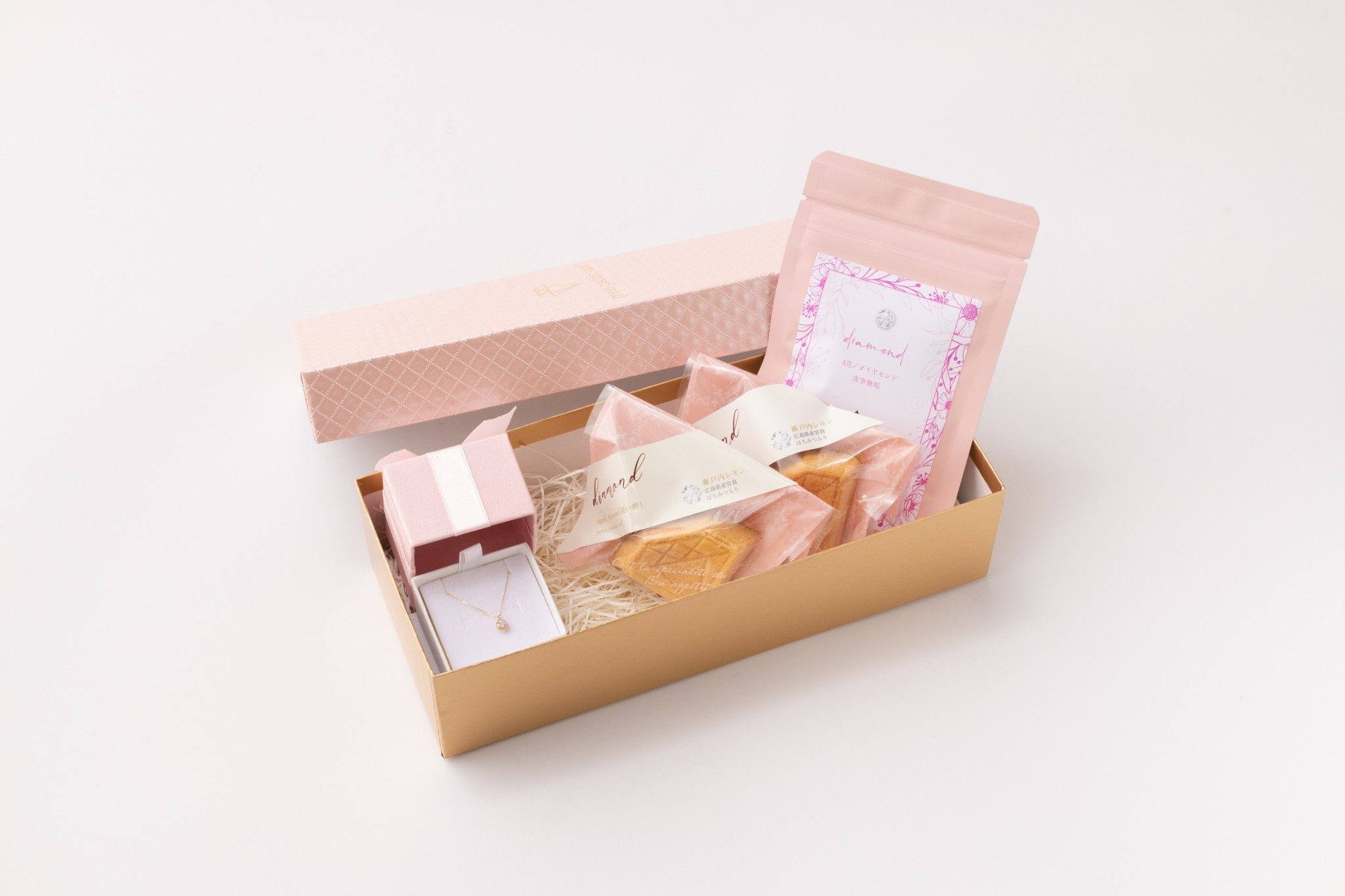 【誕生日・記念日のお祝い】4月 ネックレス・プレスパフェサンド・紅茶セット