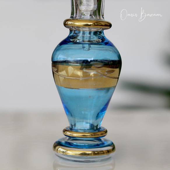 ［ミニサイズ］エジプトガラス香水瓶 パフュームボトル アロマオイル ブルー 4枚目の画像