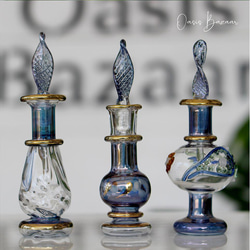Creema限定！［ミニサイズ］エジプトガラス香水瓶 パフュームボトル アロマオイル ブルー 3本セット 1枚目の画像