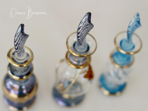 Creema限定！［ミニサイズ］エジプトガラス香水瓶 パフュームボトル アロマオイル ブルー 3本セット 7枚目の画像