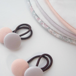 ベビー&キッズ　ころりんヘアゴム【4個セット】ペールピンク×ラベンダーグレー 2枚目の画像