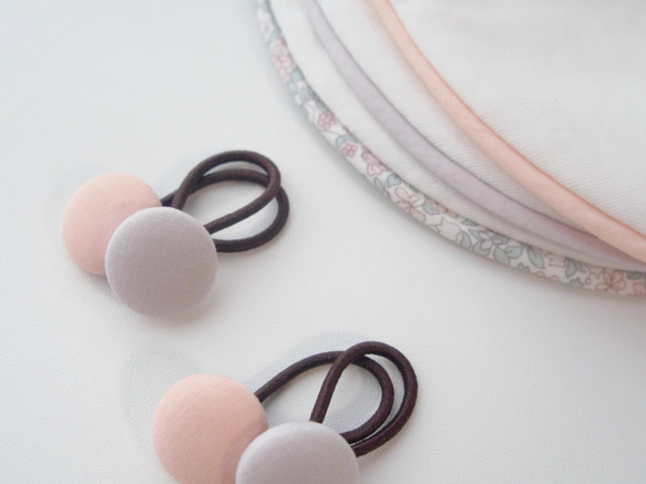 ベビー&キッズ　ころりんヘアゴム【4個セット】ペールピンク×ラベンダーグレー 2枚目の画像