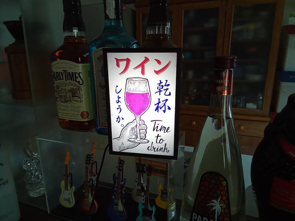 ワイン 乾杯 酒 カフェ バー お家バー 昭和 レトロ 玩具 ミニチュア 看板 置物 雑貨 LEDライトBOXミニ 6枚目の画像