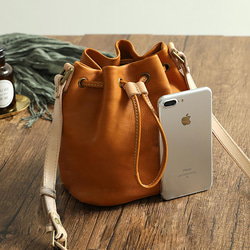 本革手作りのレザーバケットバッグ 五色選択可能 可愛いショルダーバッグ 7枚目の画像