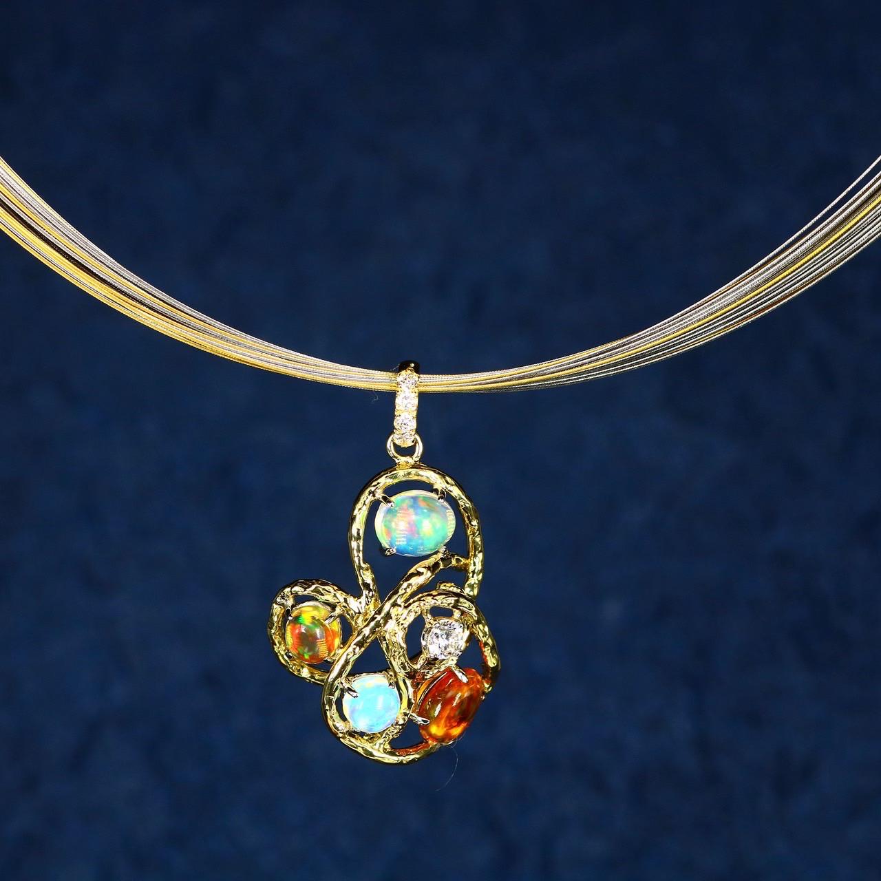 K18／オパール・ダイヤモンド・デザインネックレス/YS0209