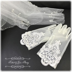 ウェディンググローブ オフホワイト 白 刺繍 ショート レースグローブ 手袋 結婚 挙式 gl9900/GL071293 3枚目の画像