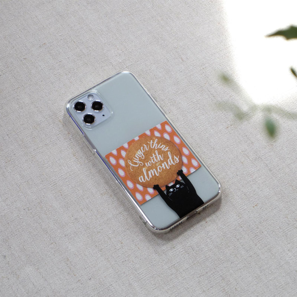 ソフトケース （クリアケース＆TPU 柔らか素材）透明 SE3 黒猫 【ばんざい猫さん】 北欧 7枚目の画像