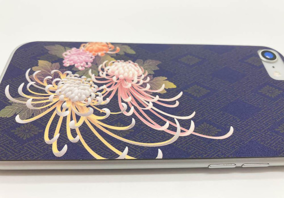 スマホ用　日本画オリジナルステッカー　大輪菊花　各機種対応　UVラミネート加工 1枚目の画像