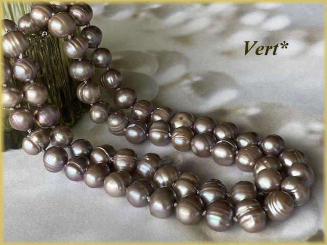 《受注品》 パープルグレー縞入りポテト淡水パールグリフィン（グレー）ロングネックレス（90）