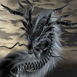 龍の絵「月雲・黒龍」自作A4　竜の絵 3枚目の画像