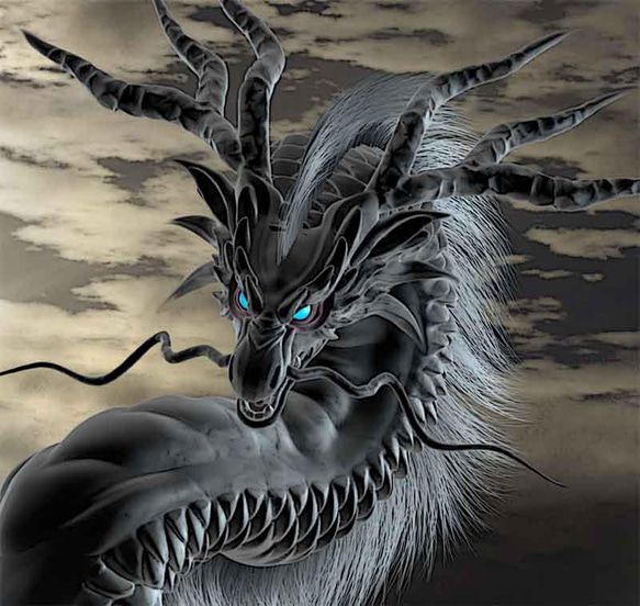 龍の絵「月雲・黒龍」自作A4　竜の絵 3枚目の画像