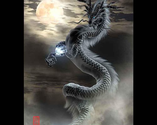 龍の絵「月雲・黒龍」自作A4 竜の絵 イラスト breeze 通販 13640740 