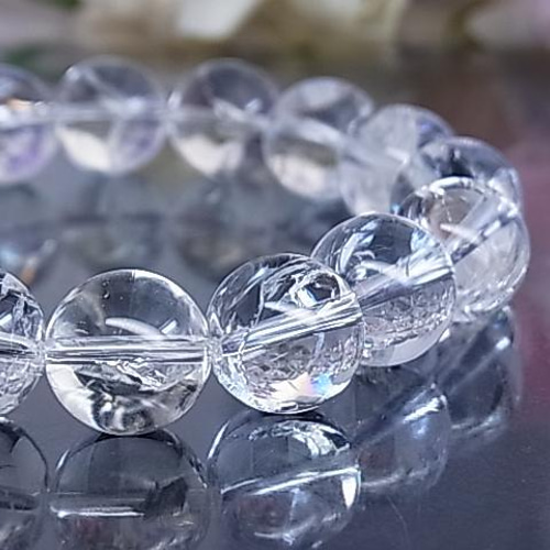 虹入り アイリスクォーツ レインボー 水晶ブレスレット キラキラ 七色