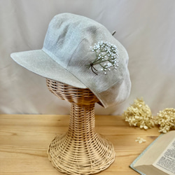 【キッズ】フレンチリネンのかすみ草手刺繍 キャスケット帽　 5枚目の画像
