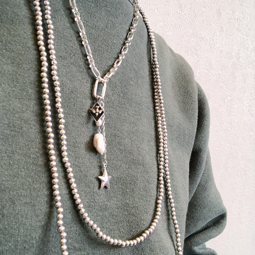 silver925チェーンネックレス ヴィンテージチャーム 星&鳥 ネックレス  