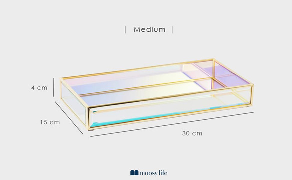Moosy Life｜オーロラ オーロラ ミラー ガラス トレイ ディフューザー キャンドル収納トレイ (Mサイズ) AB64 7枚目の画像