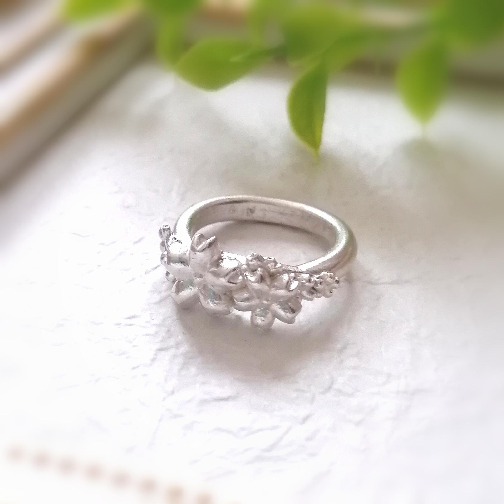 桜満開ピュアシルバーリング 約10号サイズ 純銀さくらの指輪 指輪