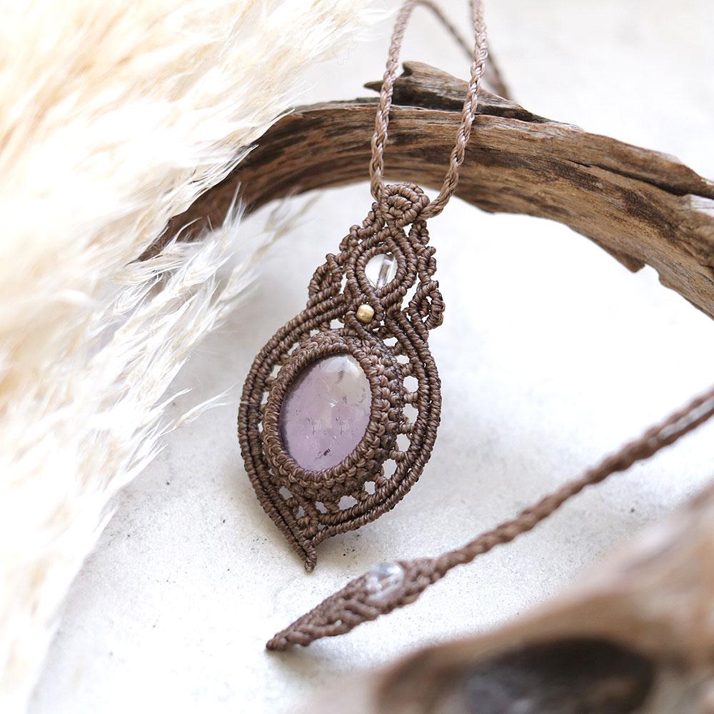 アメトリンマクラメネックレスmac292天然石エスニックアジアンエキゾチックなアクセサリー