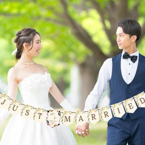 みい様✩⋆確認専用ページ ウェディングガーランド Cafe/Garden4】ウェディングガーランド JUST MARRIED ☆名入れ可
