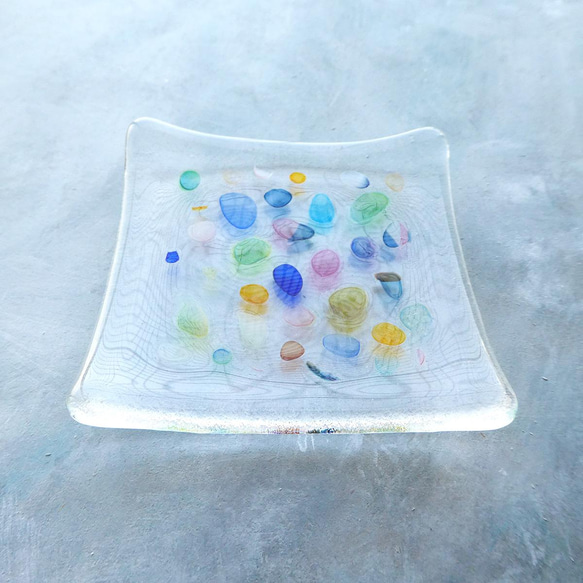 ガラスの豆皿（カトラリー）・ 水彩のようなカラフル柄  / 1枚 6枚目の画像