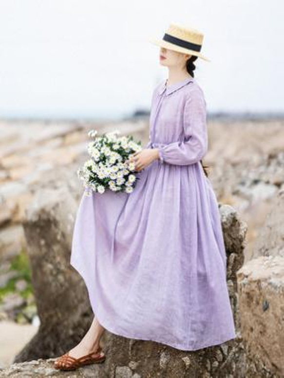 早春の新型婦人服のラミー麻のワンピース 2枚目の画像