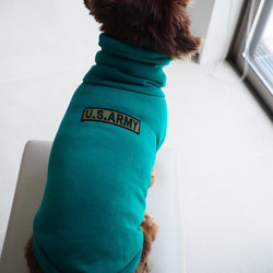 犬服　ニットのハイネックタンクトップ　グリーン 10枚目の画像