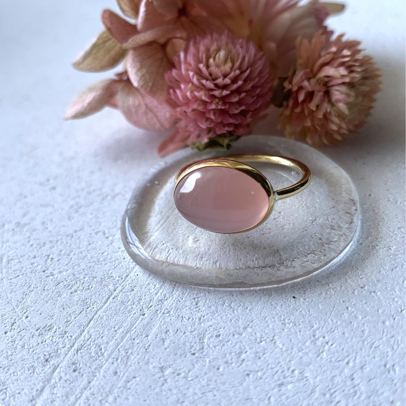 【受注制作】パープルピンクカルセドニー　リング（真鍮•シルバー）