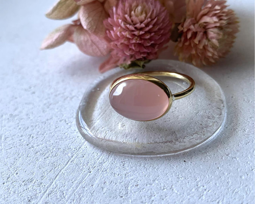 受注制作】パープルピンクカルセドニー リング（真鍮•シルバー） 指輪