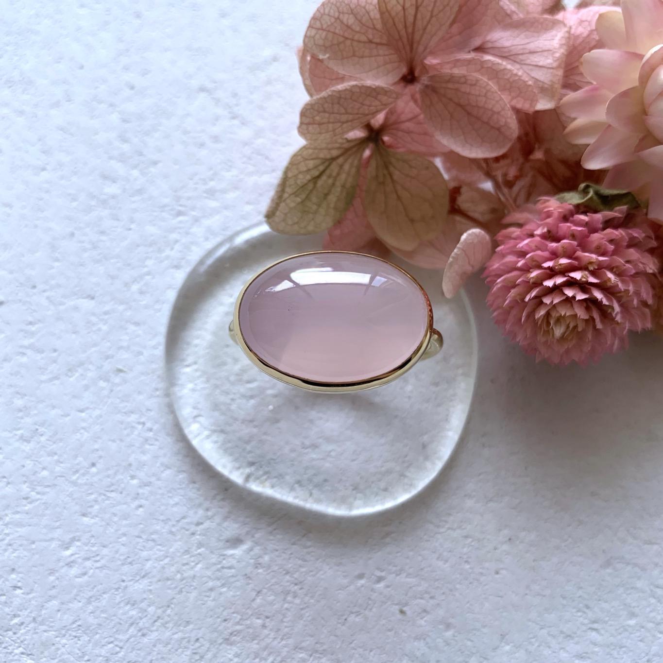 【受注制作】大粒　パープルピンクカルセドニー　リング（真鍮•シルバー）