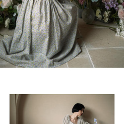 淡淡灰紫色 復古格調U型領小碎花洋裝 甜美木耳邊高腰繫帶連身裙 第13張的照片