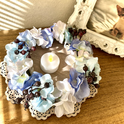 虹の橋のかおり いつかまた会えるあの子へ 虹の橋の花冠 ブルー お供えの花冠 お悔やみの花冠 リース ギフト 17枚目の画像