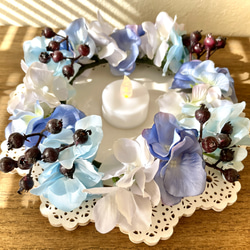虹の橋のかおり いつかまた会えるあの子へ 虹の橋の花冠 ブルー お供えの花冠 お悔やみの花冠 リース ギフト 14枚目の画像