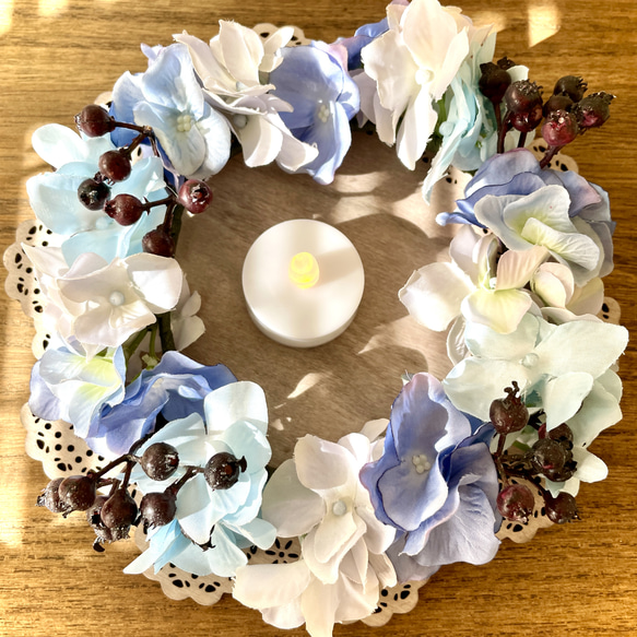 虹の橋のかおり いつかまた会えるあの子へ 虹の橋の花冠 ブルー お供えの花冠 お悔やみの花冠 リース ギフト 18枚目の画像