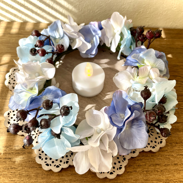 虹の橋のかおり いつかまた会えるあの子へ 虹の橋の花冠 ブルー お供えの花冠 お悔やみの花冠 リース ギフト 19枚目の画像