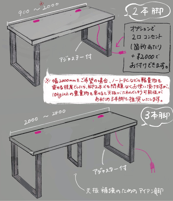 モルタル×アイアン　デスク 8枚目の画像