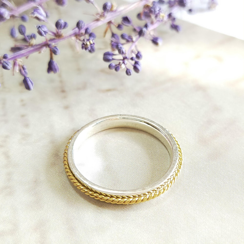 SV925・真鍮］〜ツイストのコンビネーションリング〜 シルバー