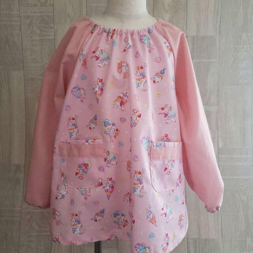 80〜120size アイスユニコーン ピンク 長袖スモック ラメあり 子供服 